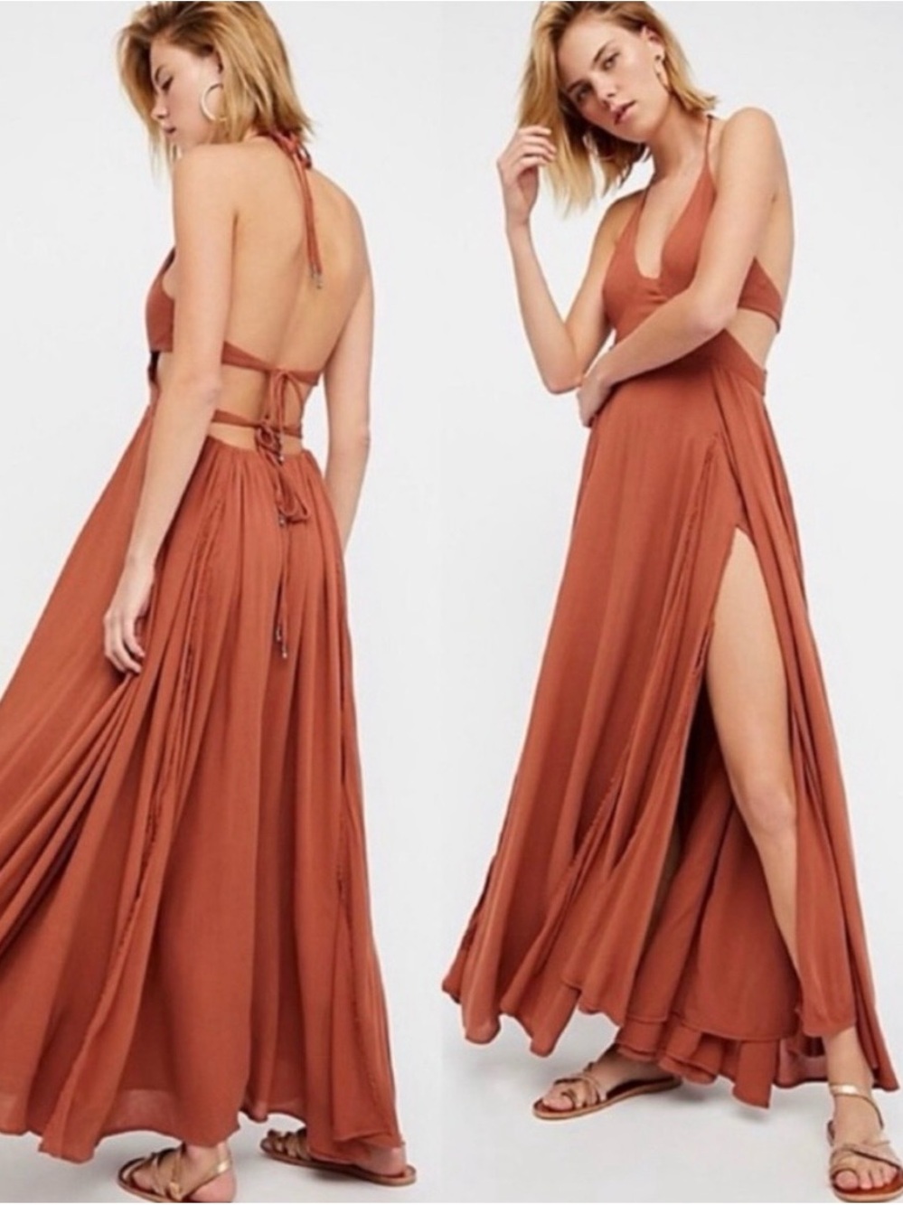 Free People Rust Halter Maxi Dress